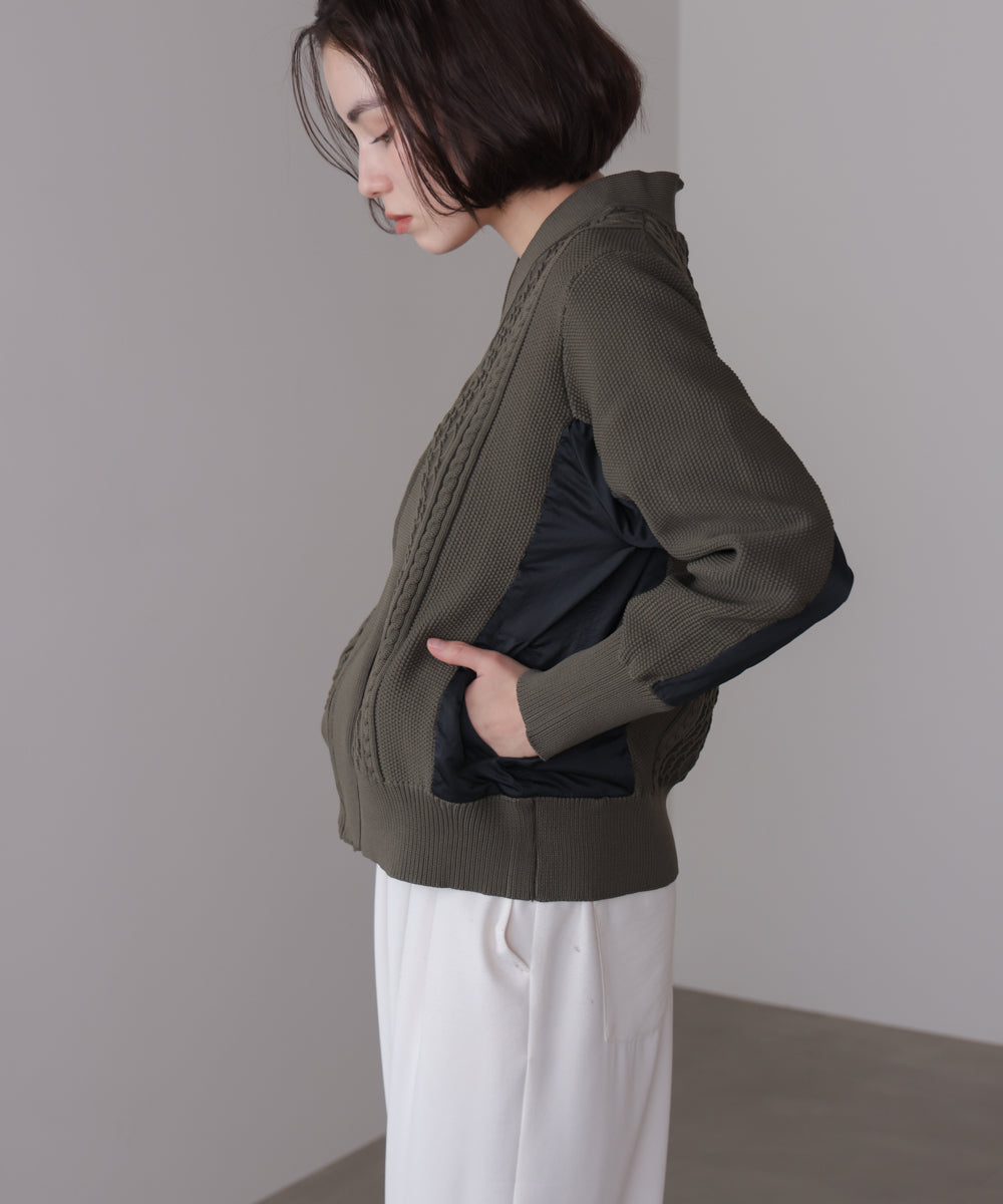 ケーブル布帛ドッキングZIPブルゾン