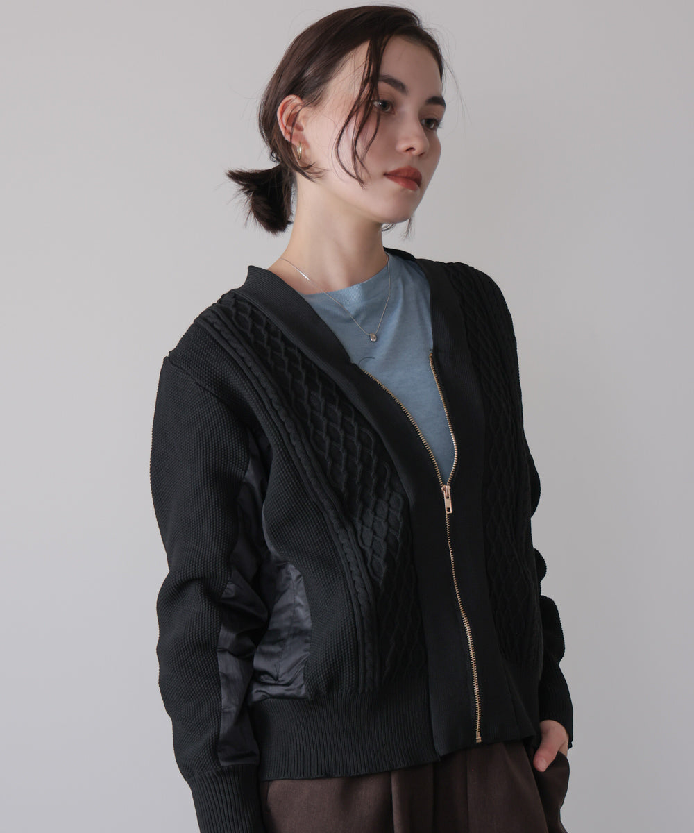 ケーブル布帛ドッキングZIPブルゾン