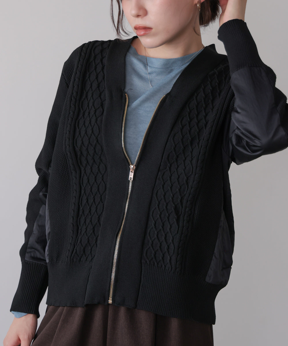 ケーブル布帛ドッキングZIPブルゾン