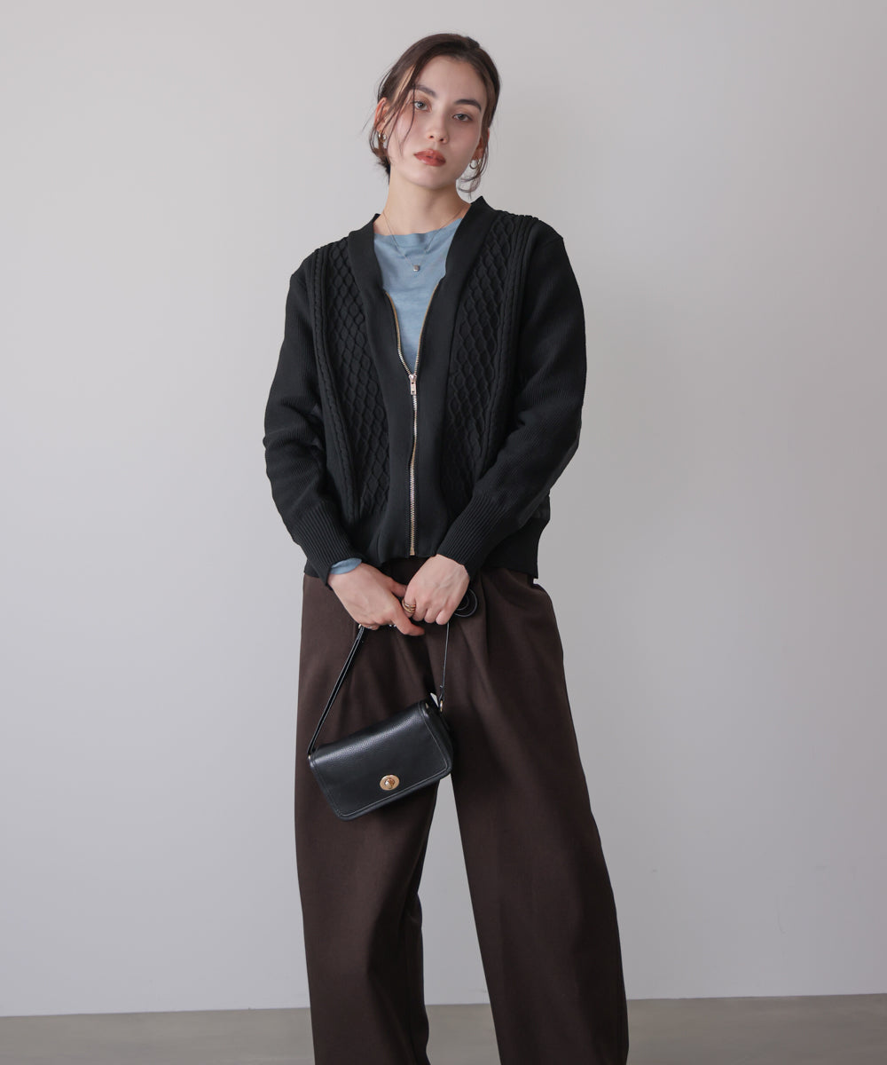 ケーブル布帛ドッキングZIPブルゾン