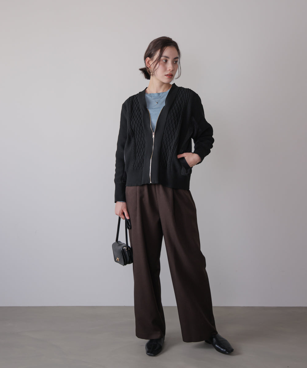 ケーブル布帛ドッキングZIPブルゾン