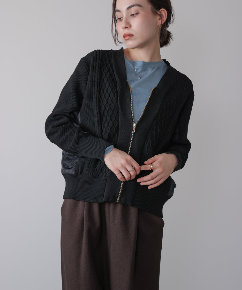 ケーブル布帛ドッキングZIPブルゾン