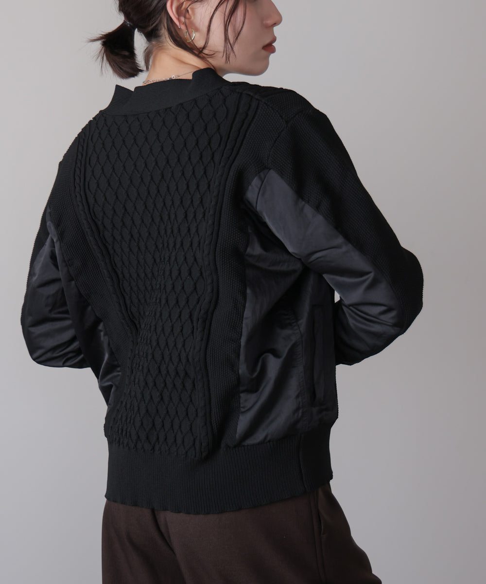 ケーブル布帛ドッキングZIPブルゾン