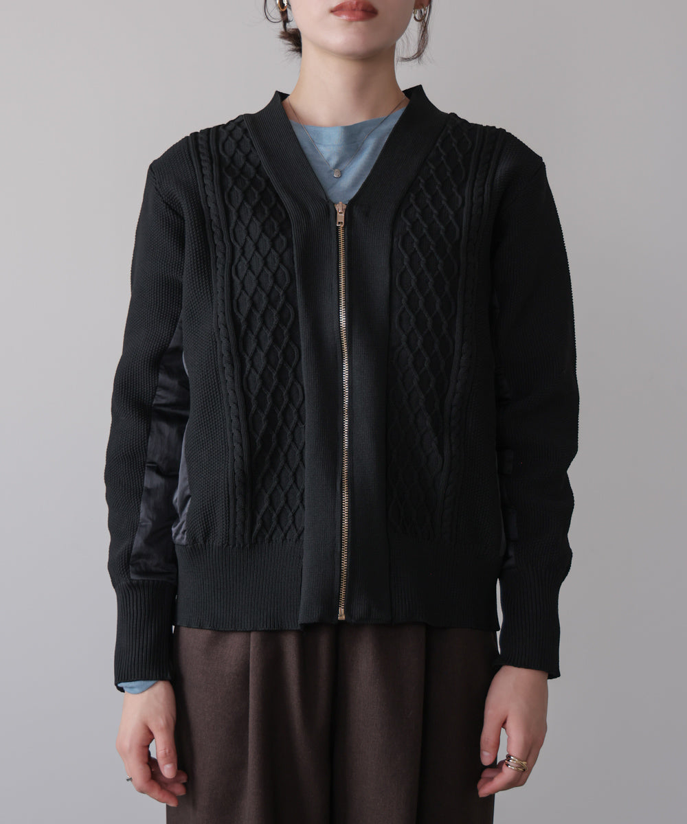 ケーブル布帛ドッキングZIPブルゾン
