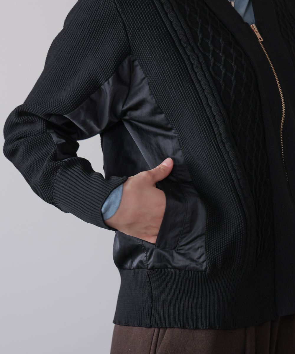 ケーブル布帛ドッキングZIPブルゾン