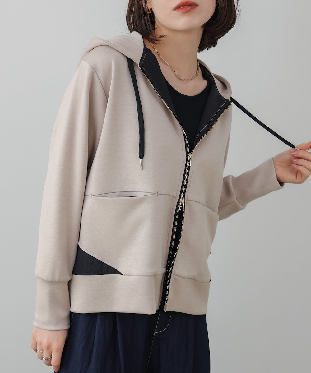 裾レイヤードバックラインZipパーカー