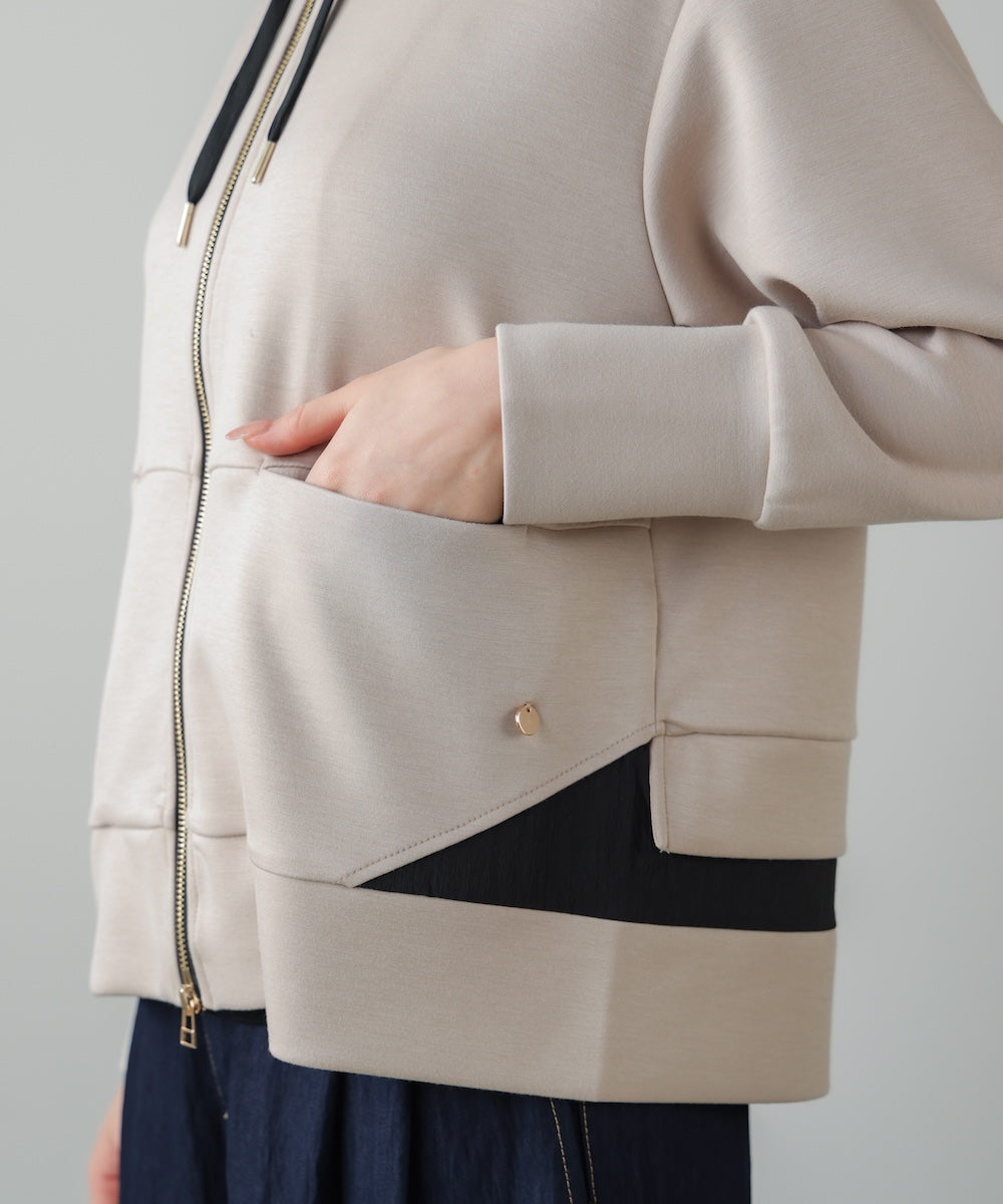 裾レイヤードバックラインZipパーカー