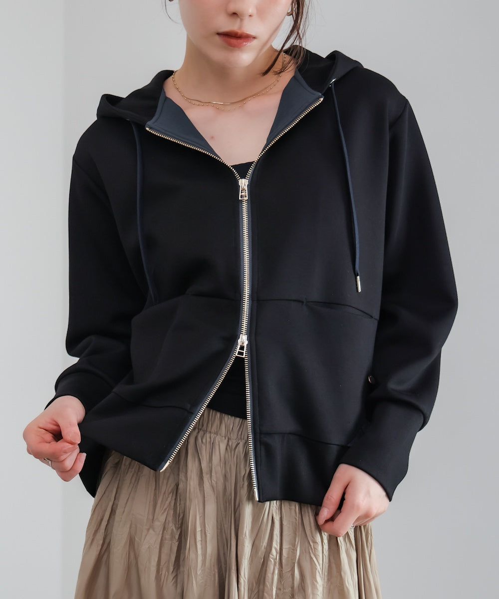 裾レイヤードバックラインZipパーカー