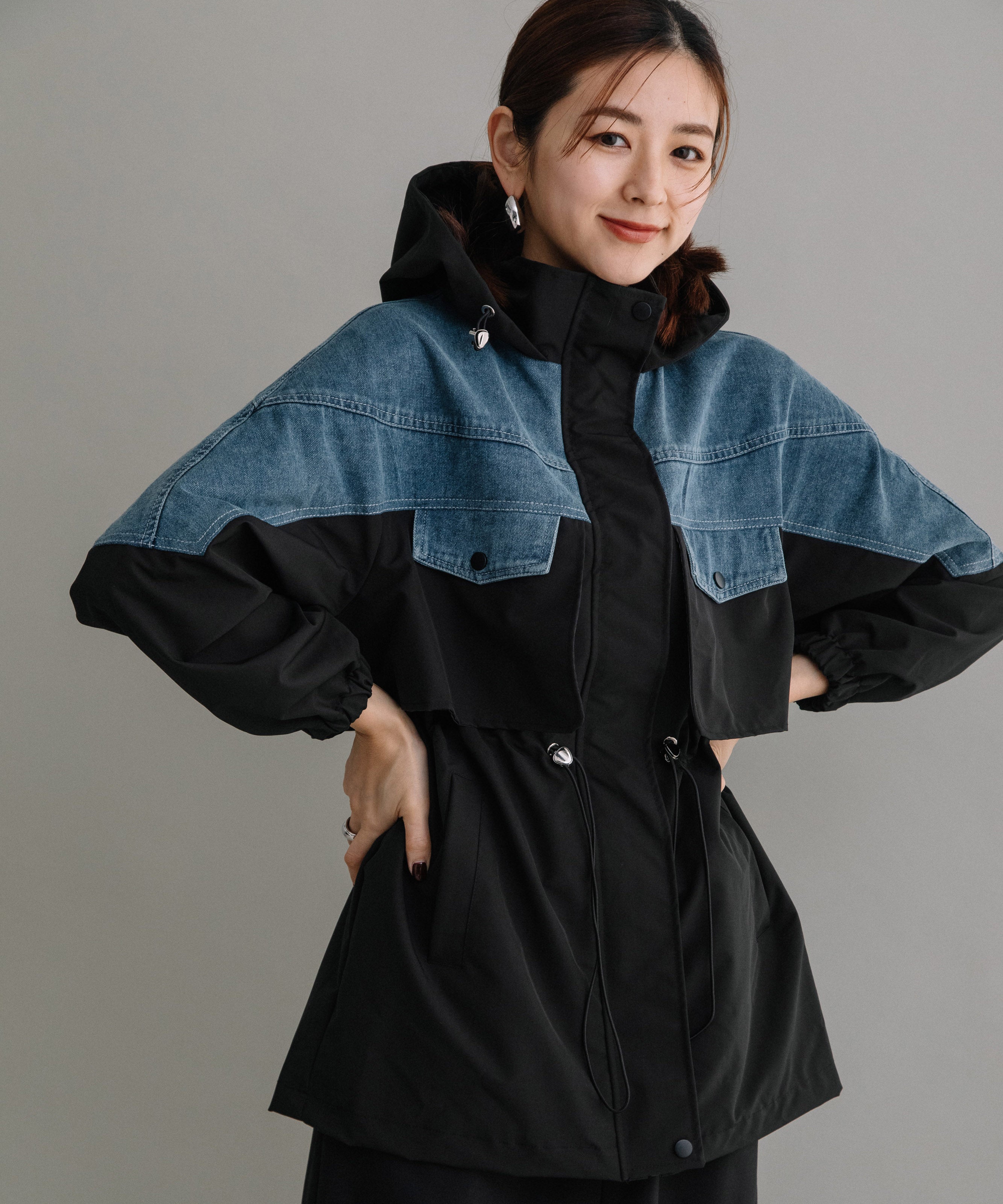 DENIM CONBI HOODIE