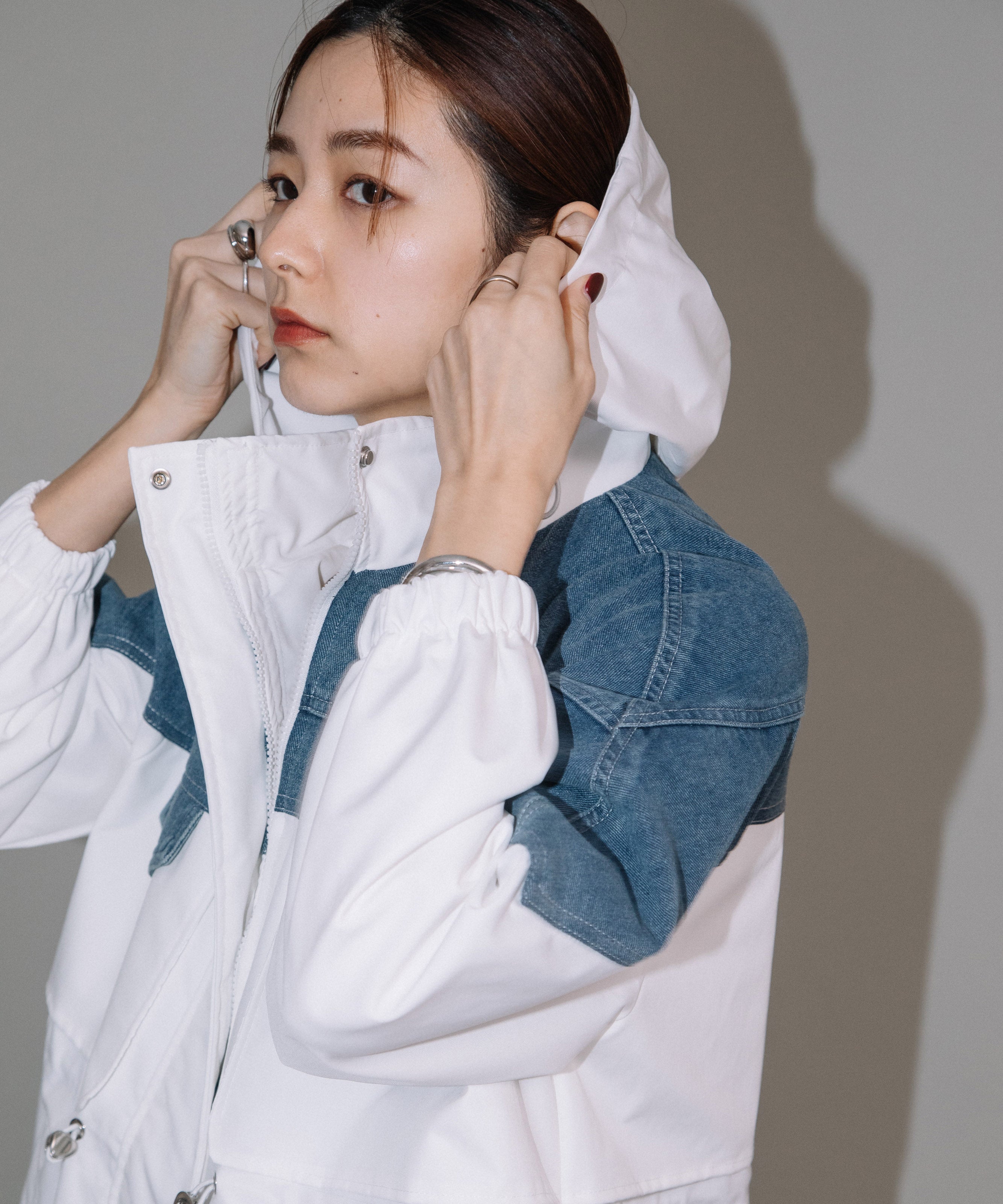 DENIM CONBI HOODIE