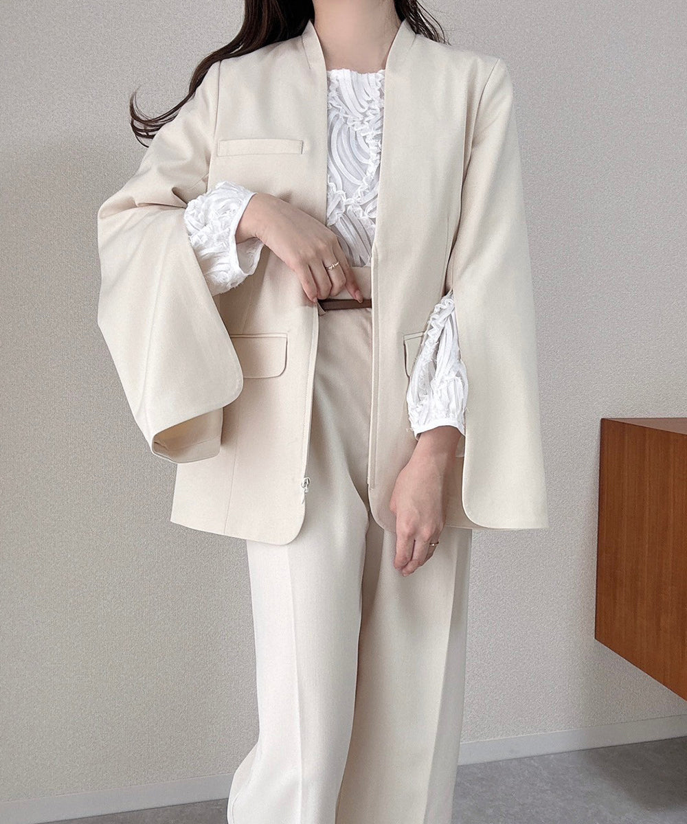 【オケージョンドレス/結婚式/3サイズ展開/SET ITEM/インナー付き/裏地付き】サイドタックベルト付スラックス
