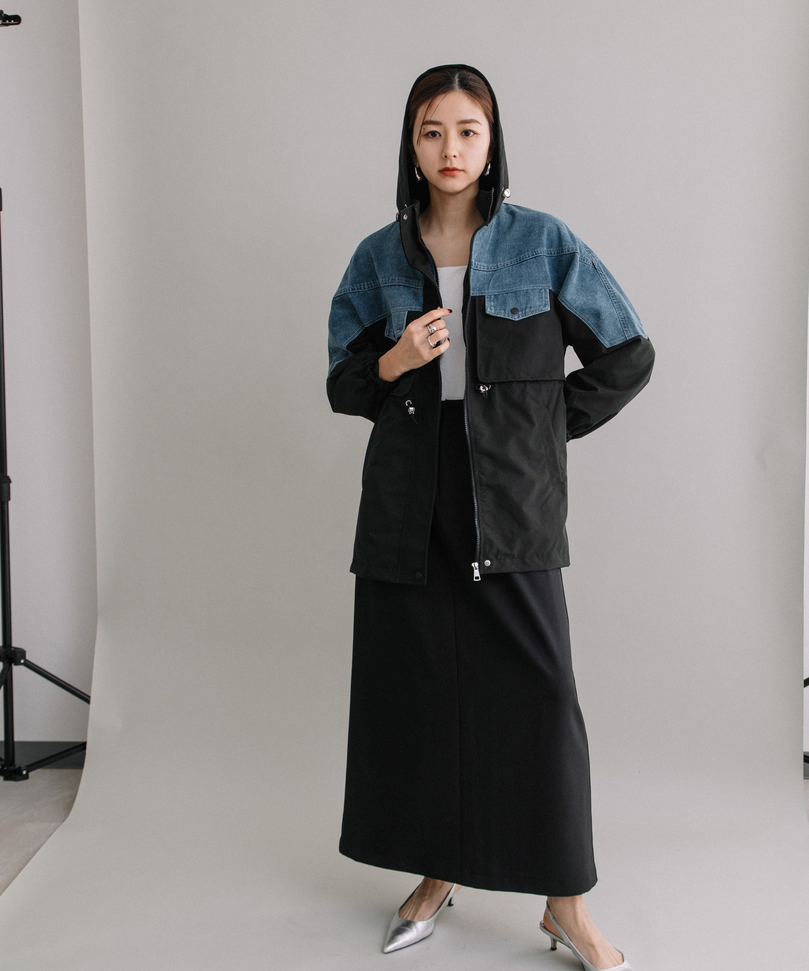 DENIM CONBI HOODIE