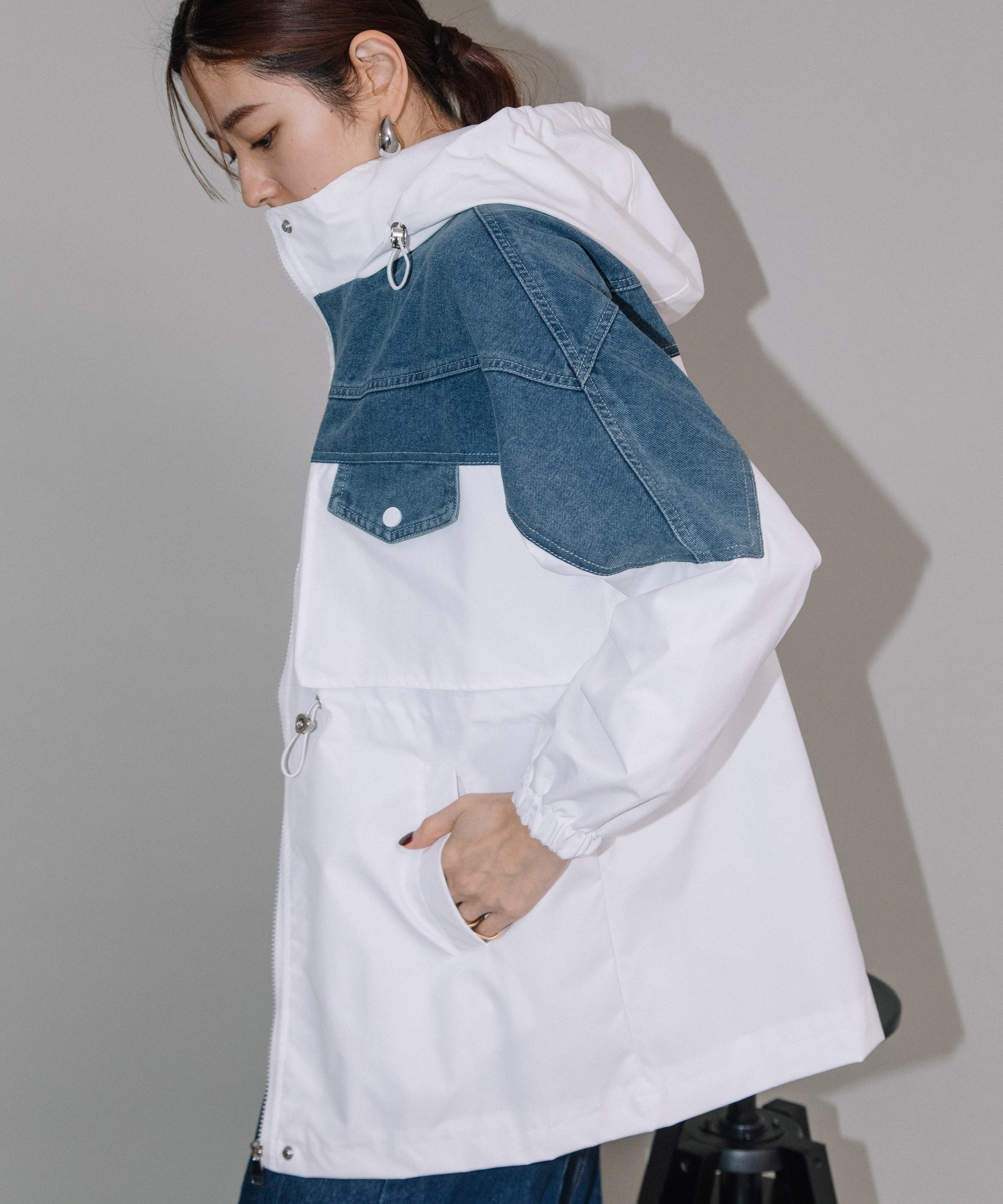 DENIM CONBI HOODIE