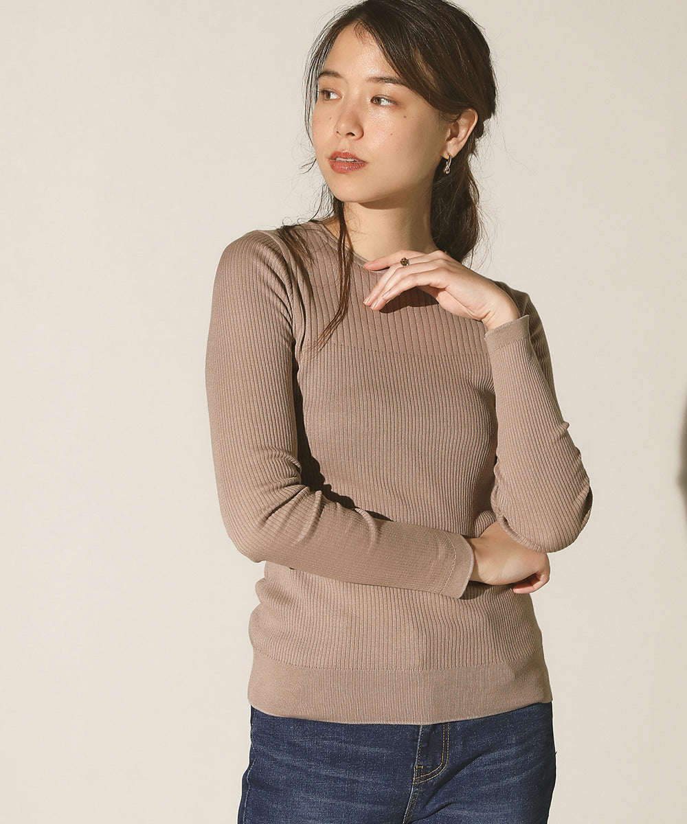 18G保湿リブ切替ラウンドプルオーバー