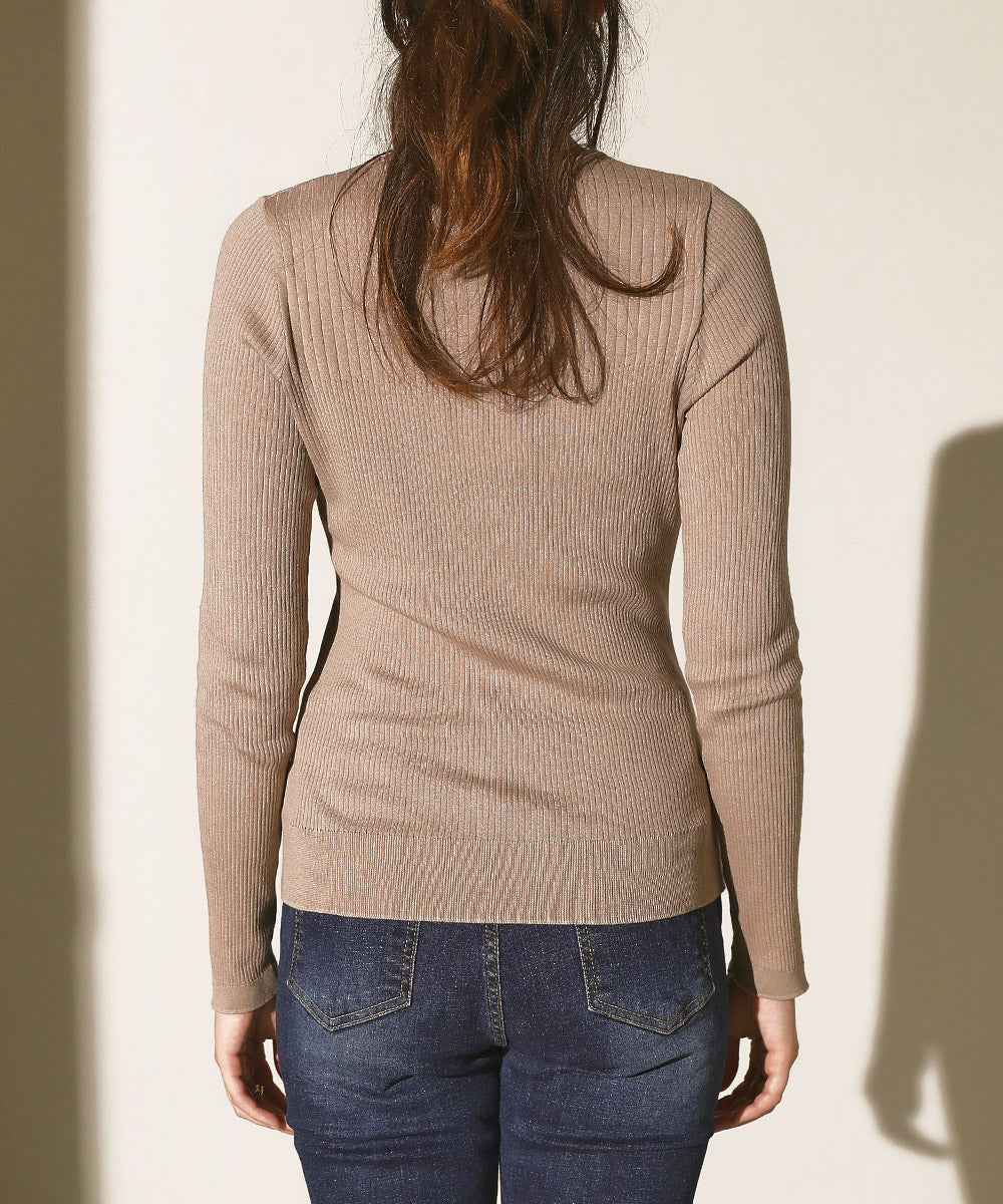 18G保湿リブ切替ラウンドプルオーバー