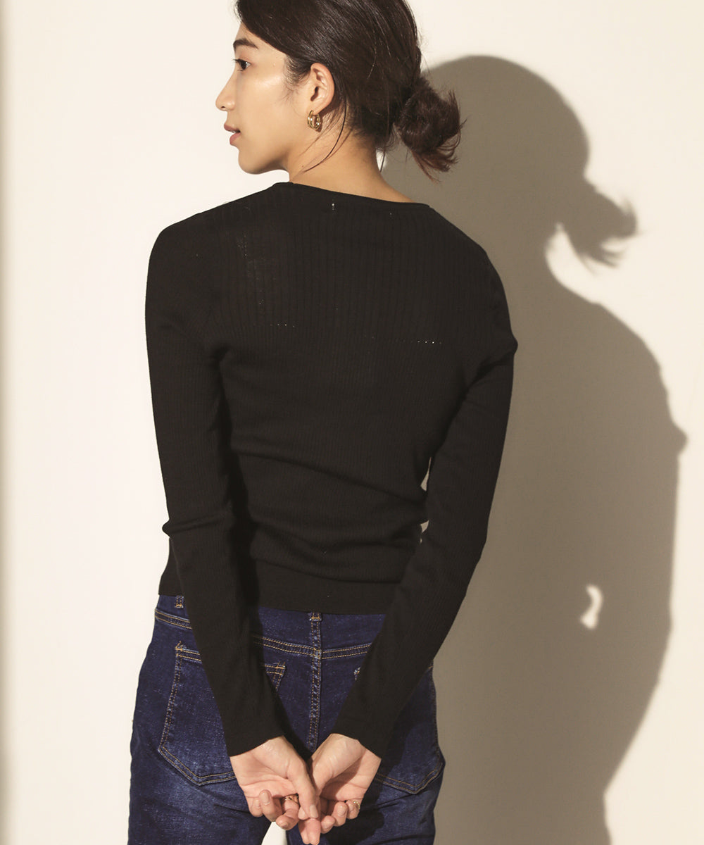 18G保湿リブ切替ラウンドプルオーバー