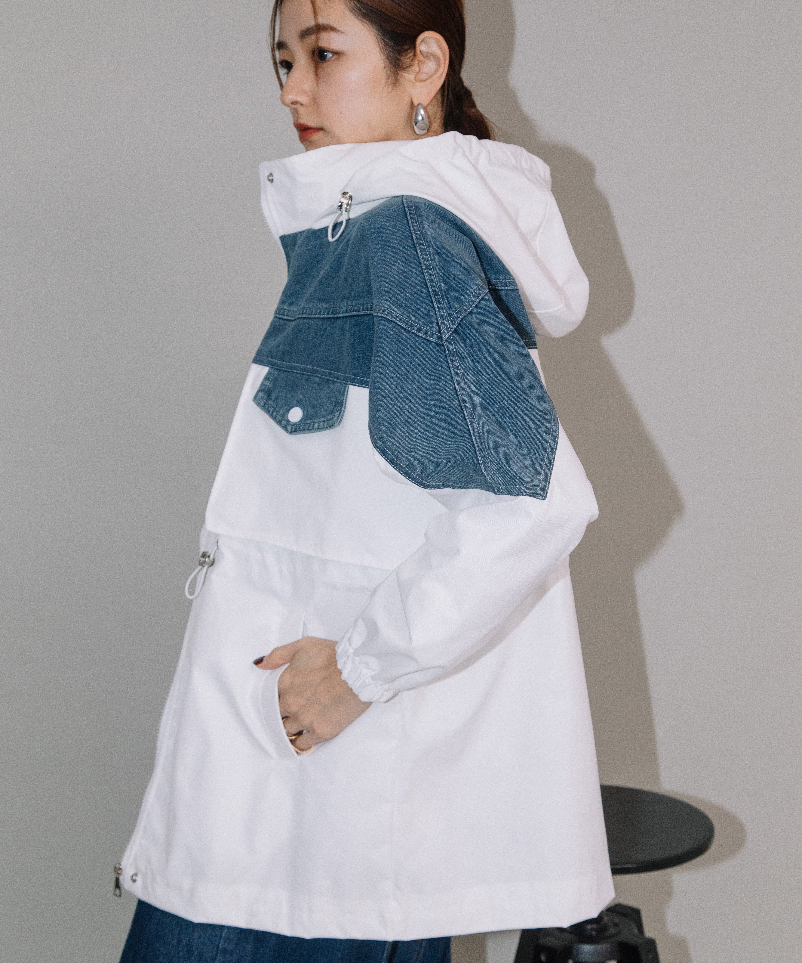 DENIM CONBI HOODIE