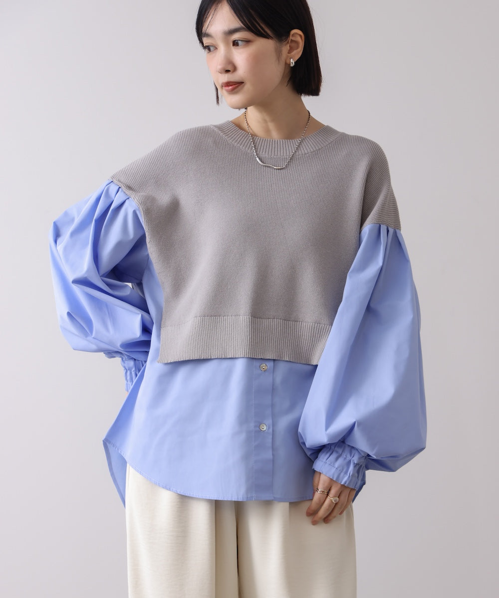 【WEB限定】布帛シャツドッキングニットプルオーバー