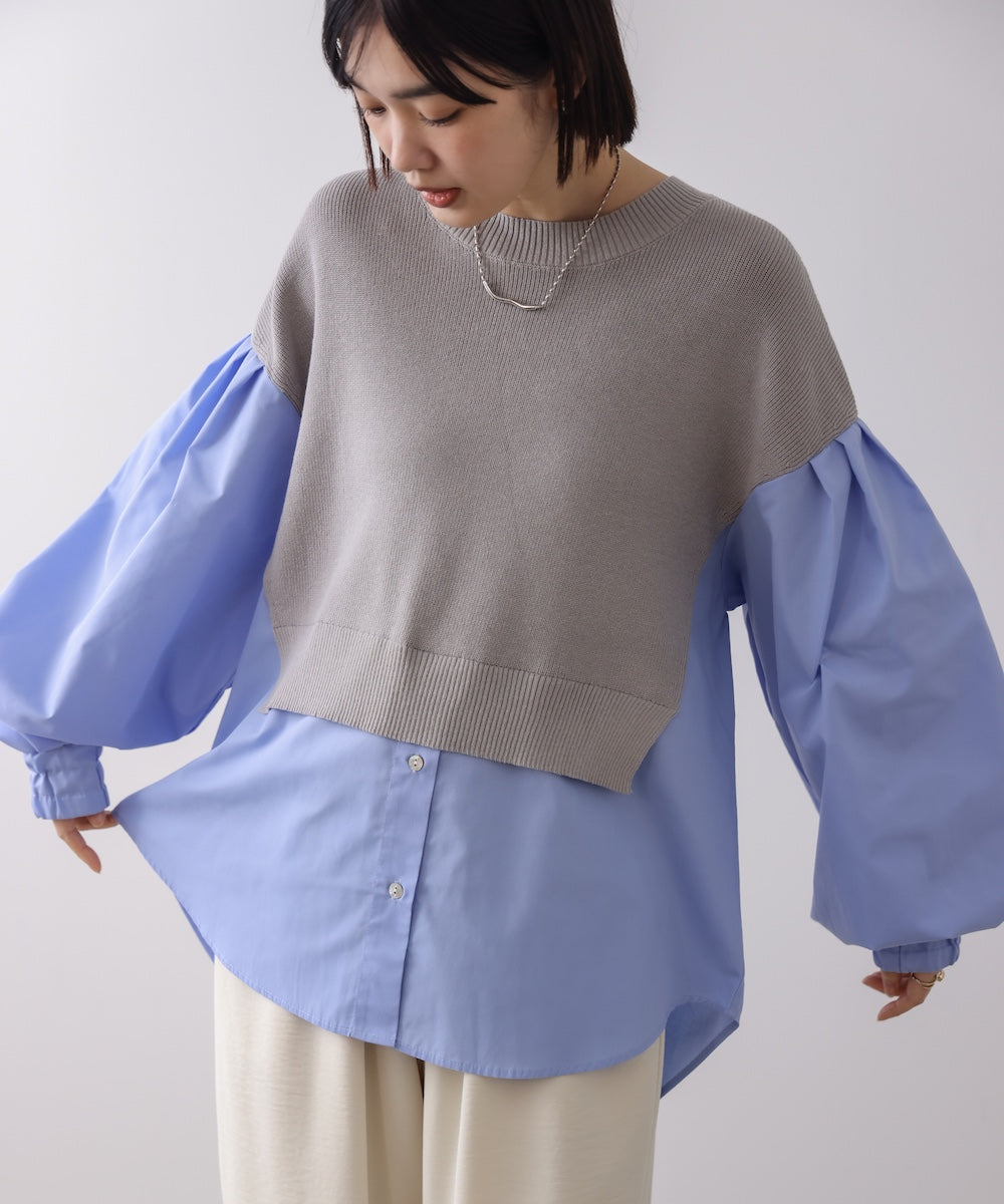 【WEB限定】布帛シャツドッキングニットプルオーバー