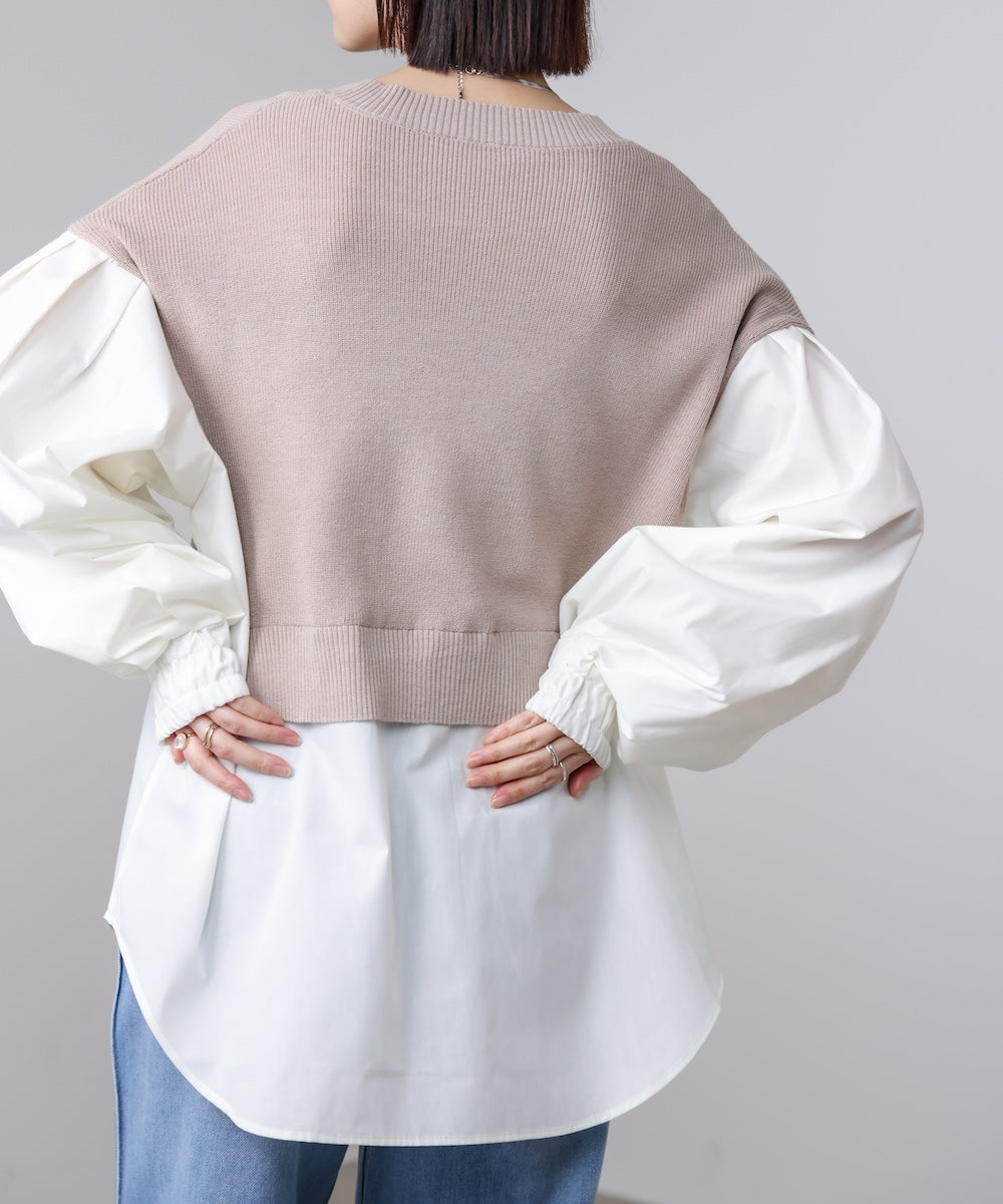 【WEB限定】布帛シャツドッキングニットプルオーバー