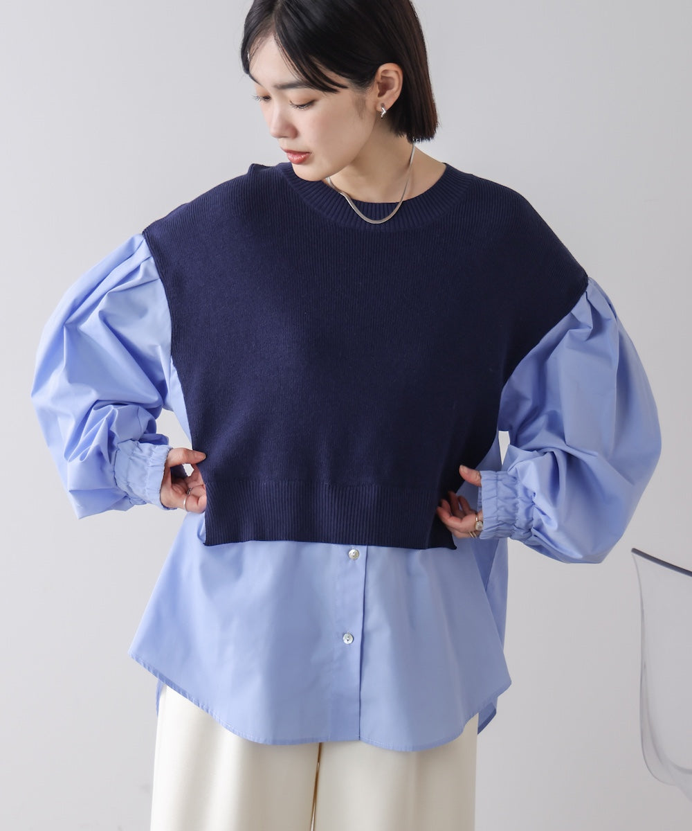 【WEB限定】布帛シャツドッキングニットプルオーバー