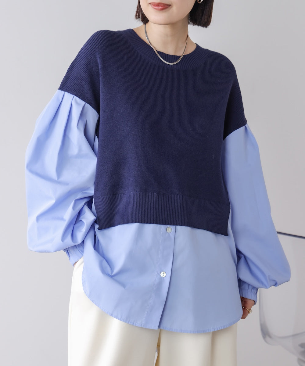 【WEB限定】布帛シャツドッキングニットプルオーバー