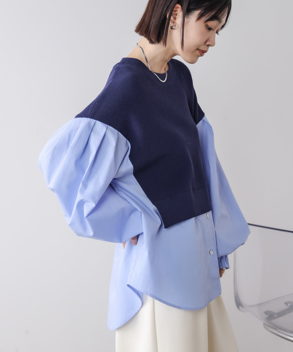 【WEB限定】布帛シャツドッキングニットプルオーバー