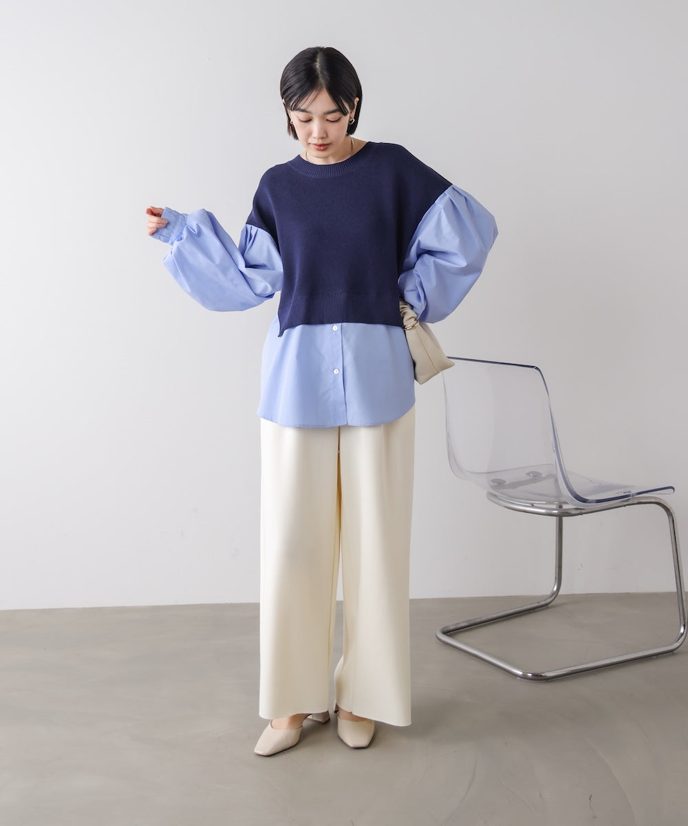 【WEB限定】布帛シャツドッキングニットプルオーバー