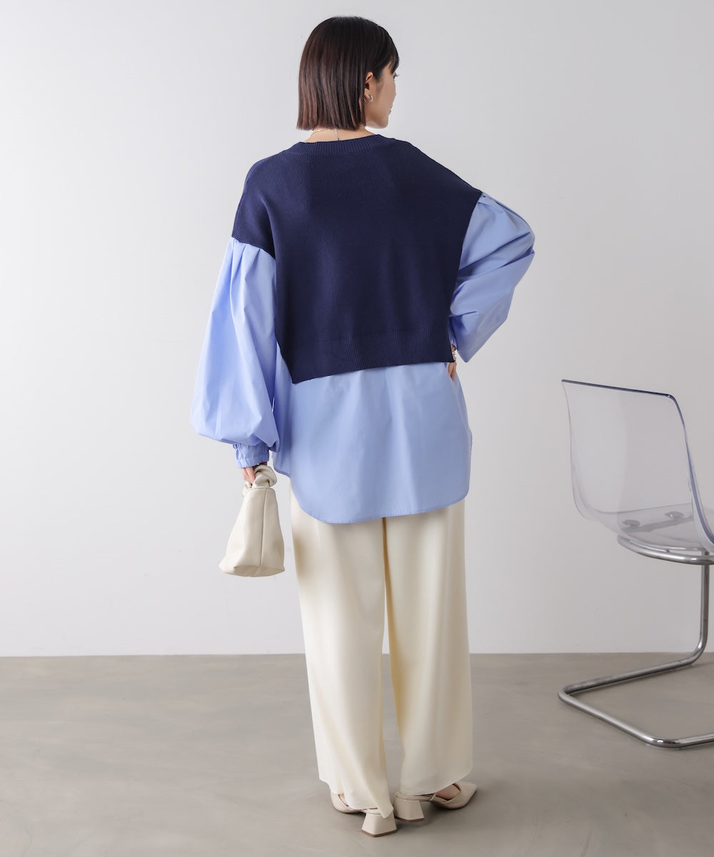 【WEB限定】布帛シャツドッキングニットプルオーバー