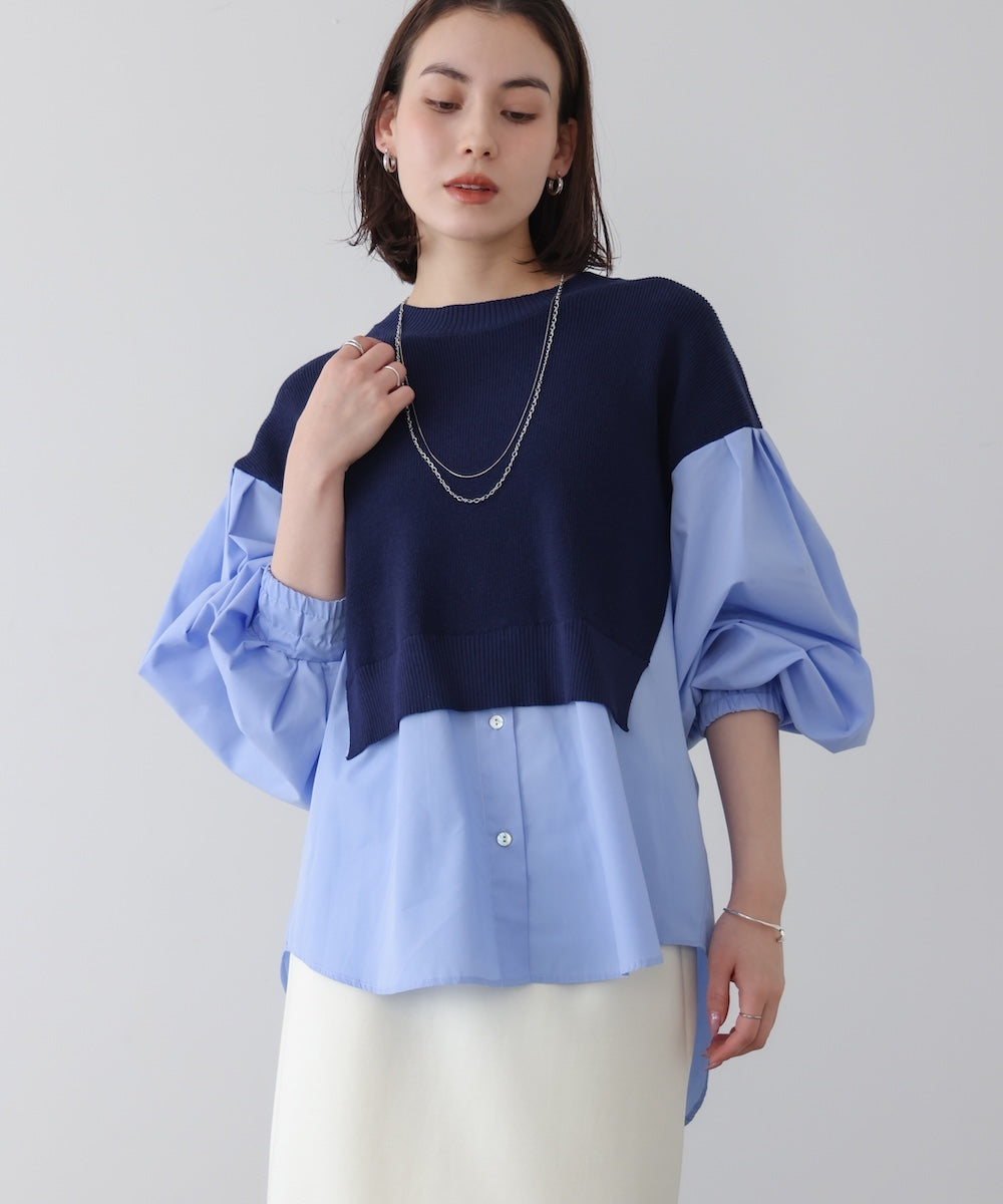 【WEB限定】布帛シャツドッキングニットプルオーバー