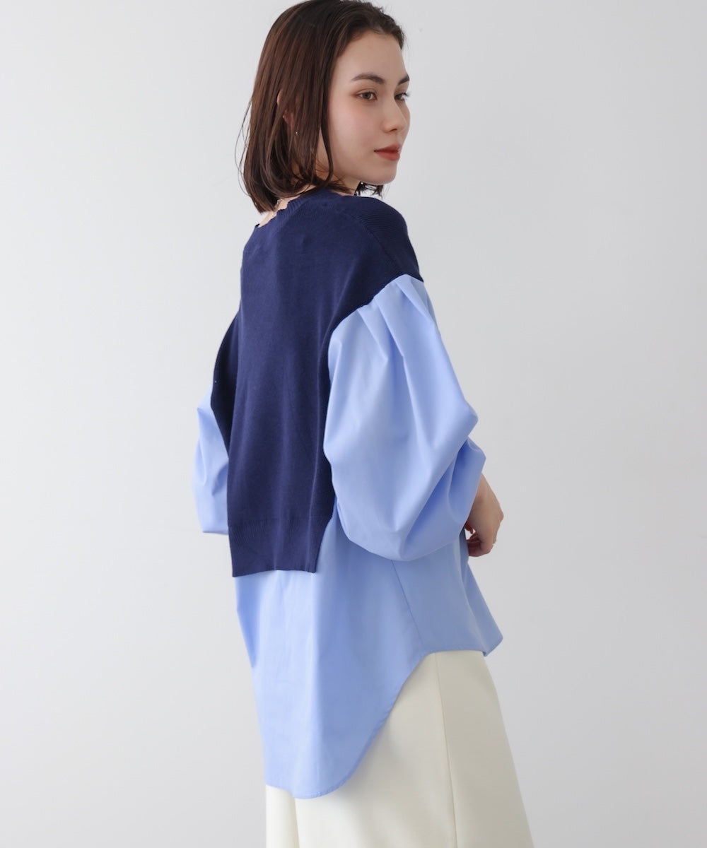 【WEB限定】布帛シャツドッキングニットプルオーバー