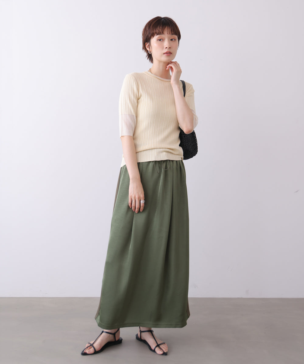 ランダムリブ異素材使半袖ニット
