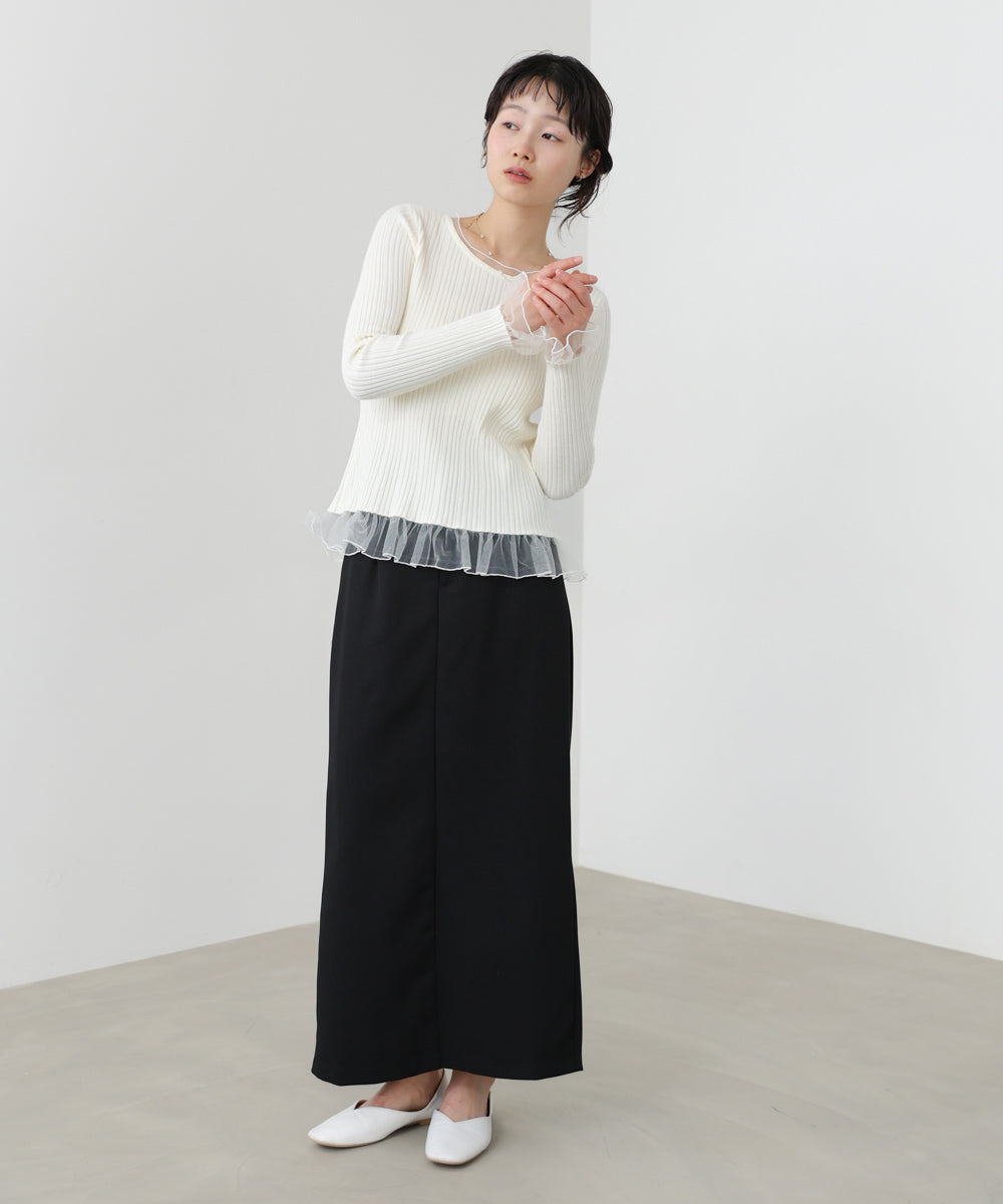 フリル切替リブニットトップス