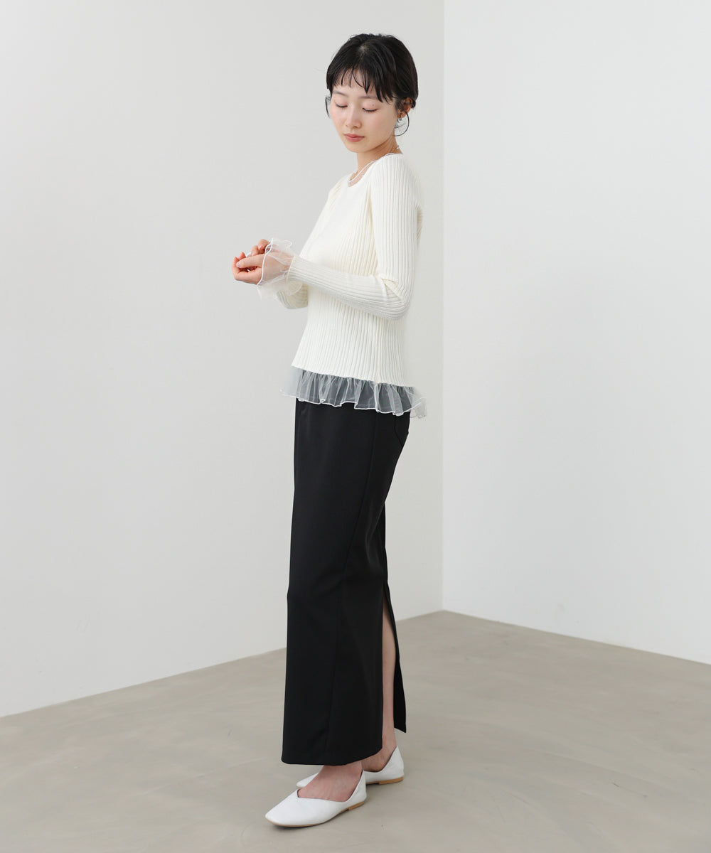 フリル切替リブニットトップス