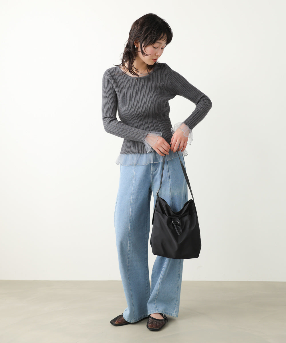 フリル切替リブニットトップス