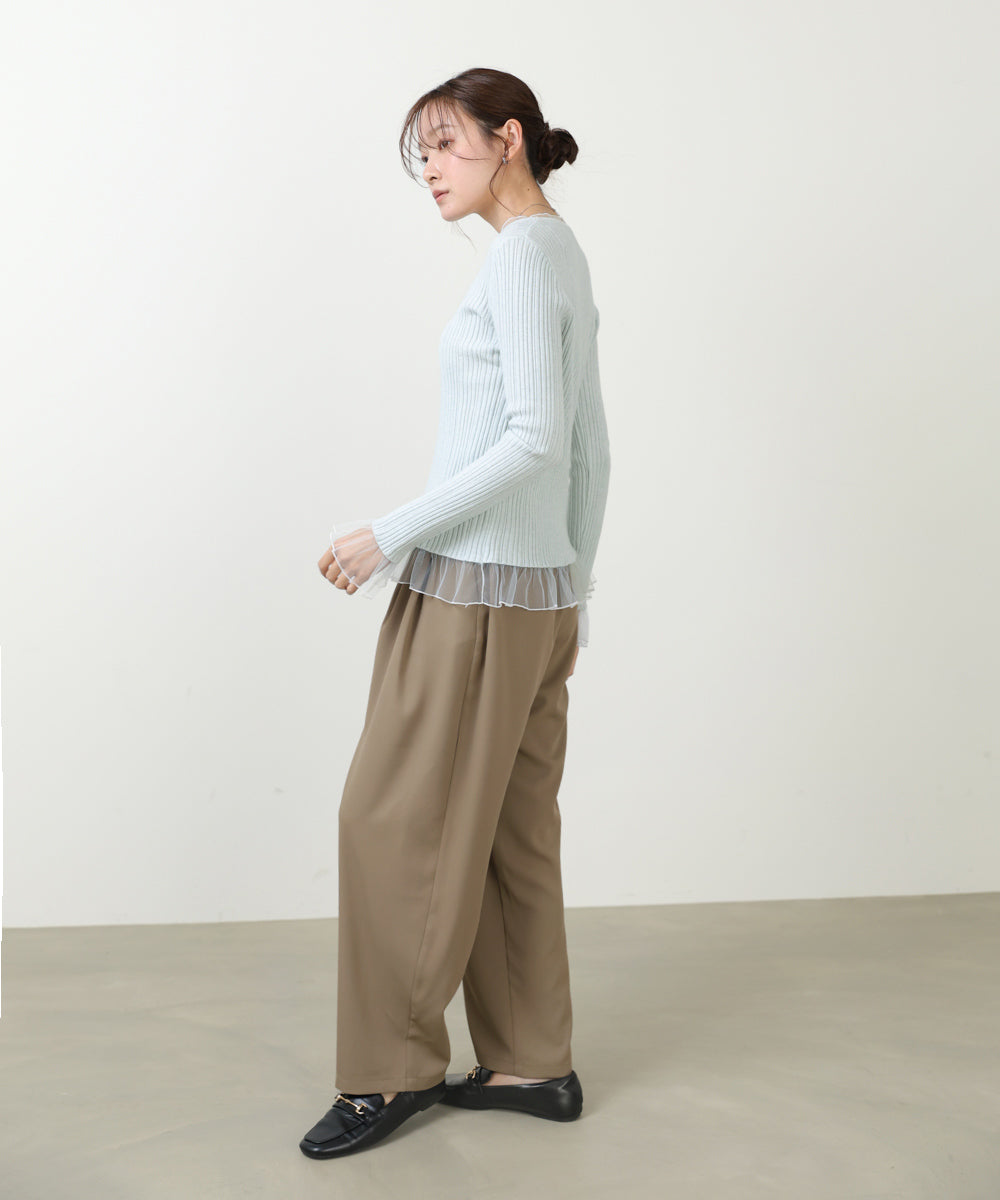 フリル切替リブニットトップス