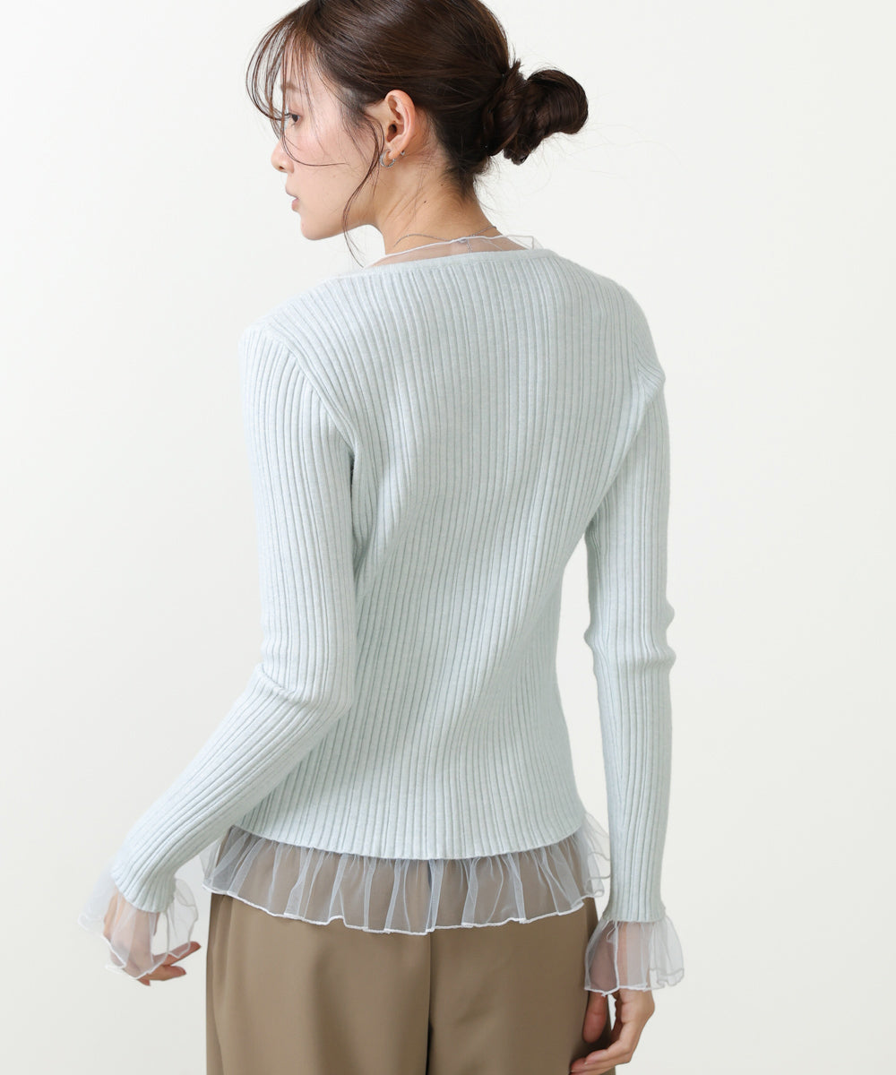 フリル切替リブニットトップス