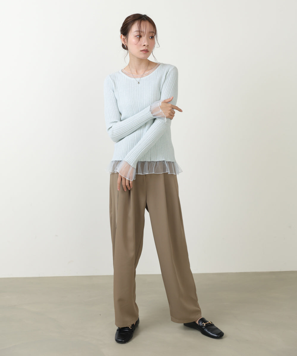 フリル切替リブニットトップス