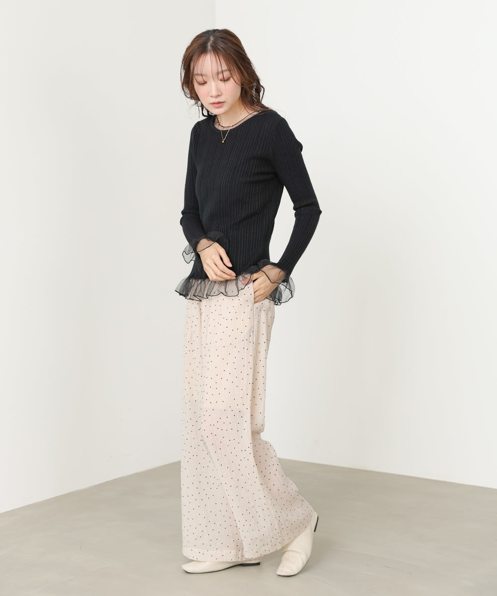 フリル切替リブニットトップス