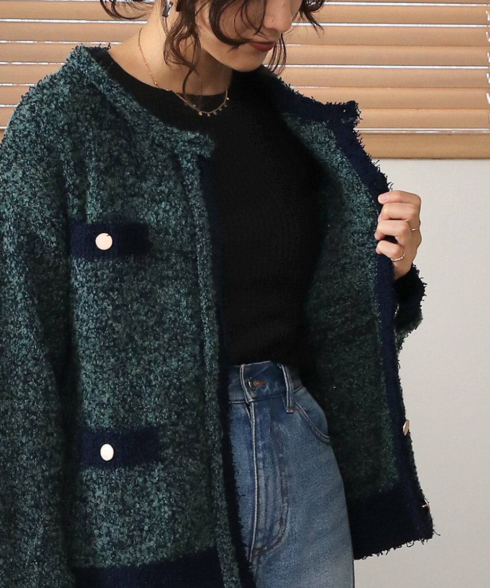 BouJeloud ツイード風ニットショートジャケット