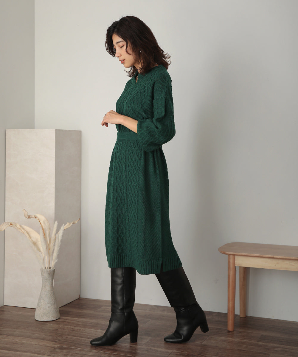 BouJeloud ウォッシャブルケーブルニットワンピース