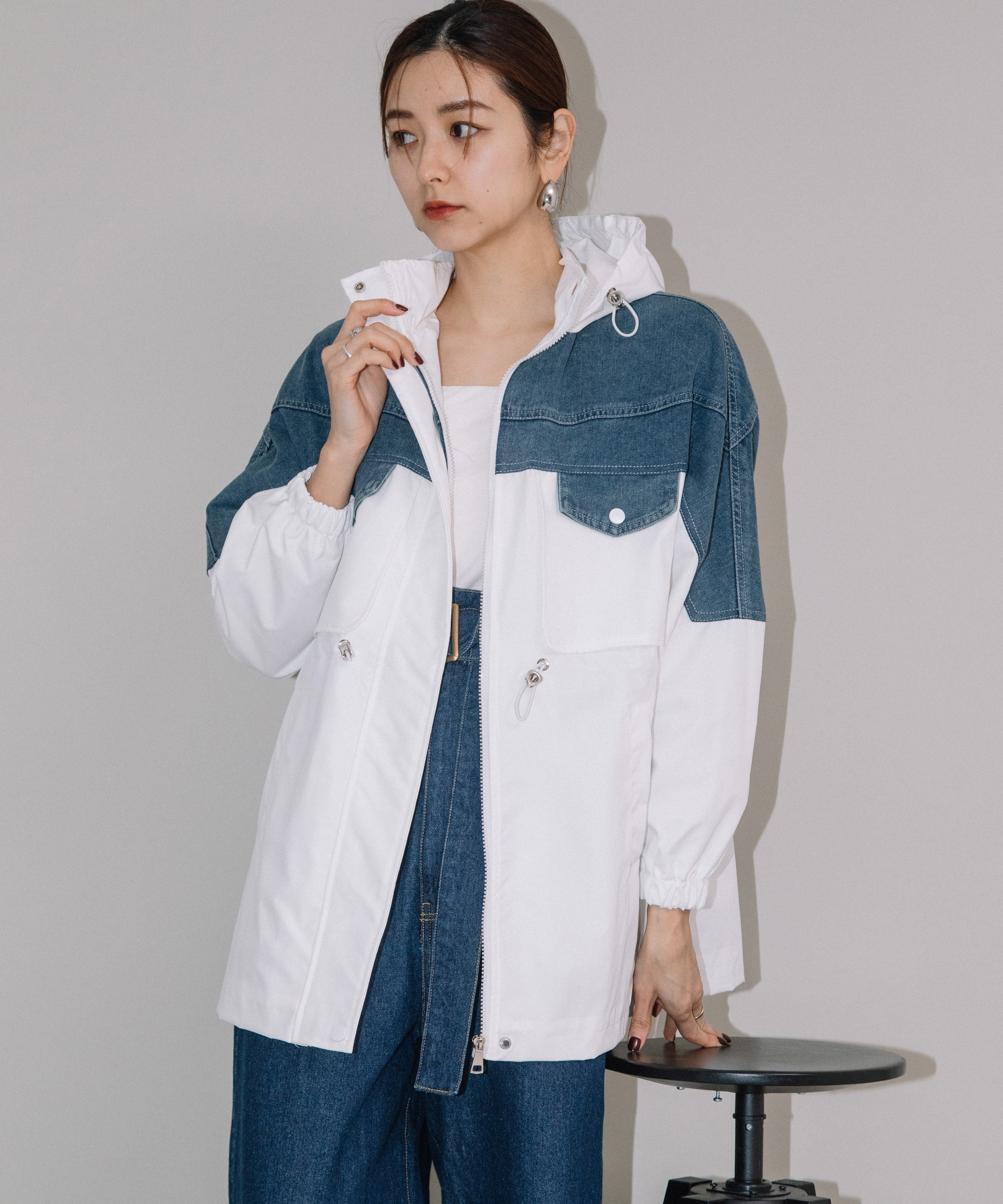 DENIM CONBI HOODIE