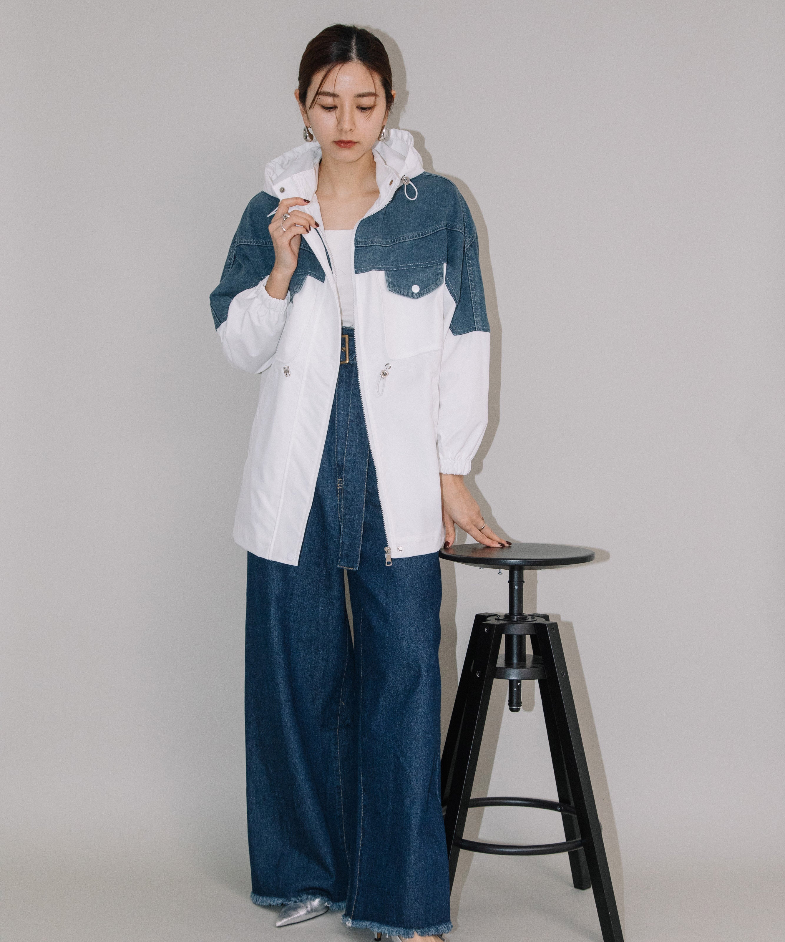 DENIM CONBI HOODIE