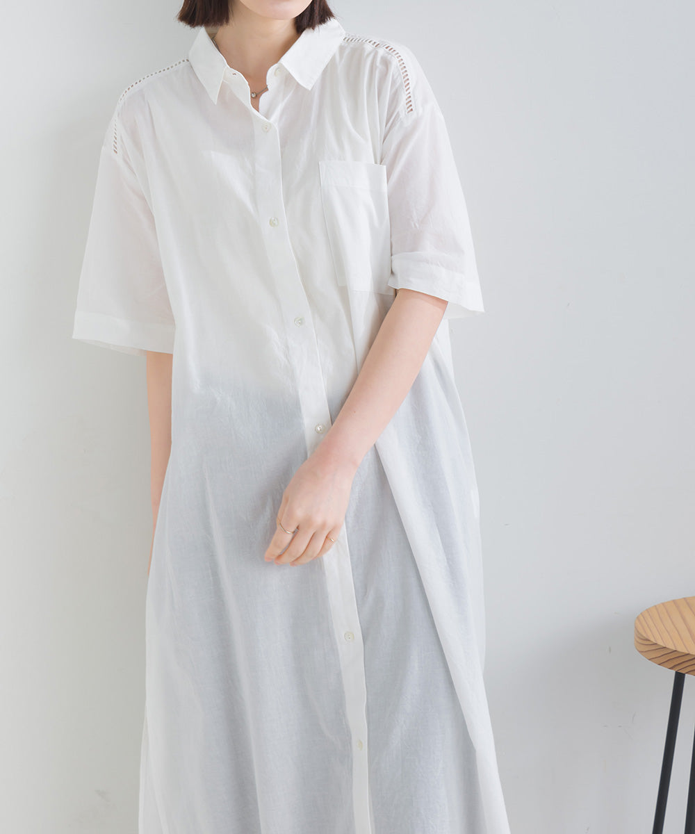 バック刺繡シャツワンピース