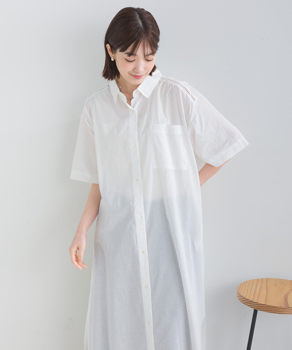 バック刺繡シャツワンピース