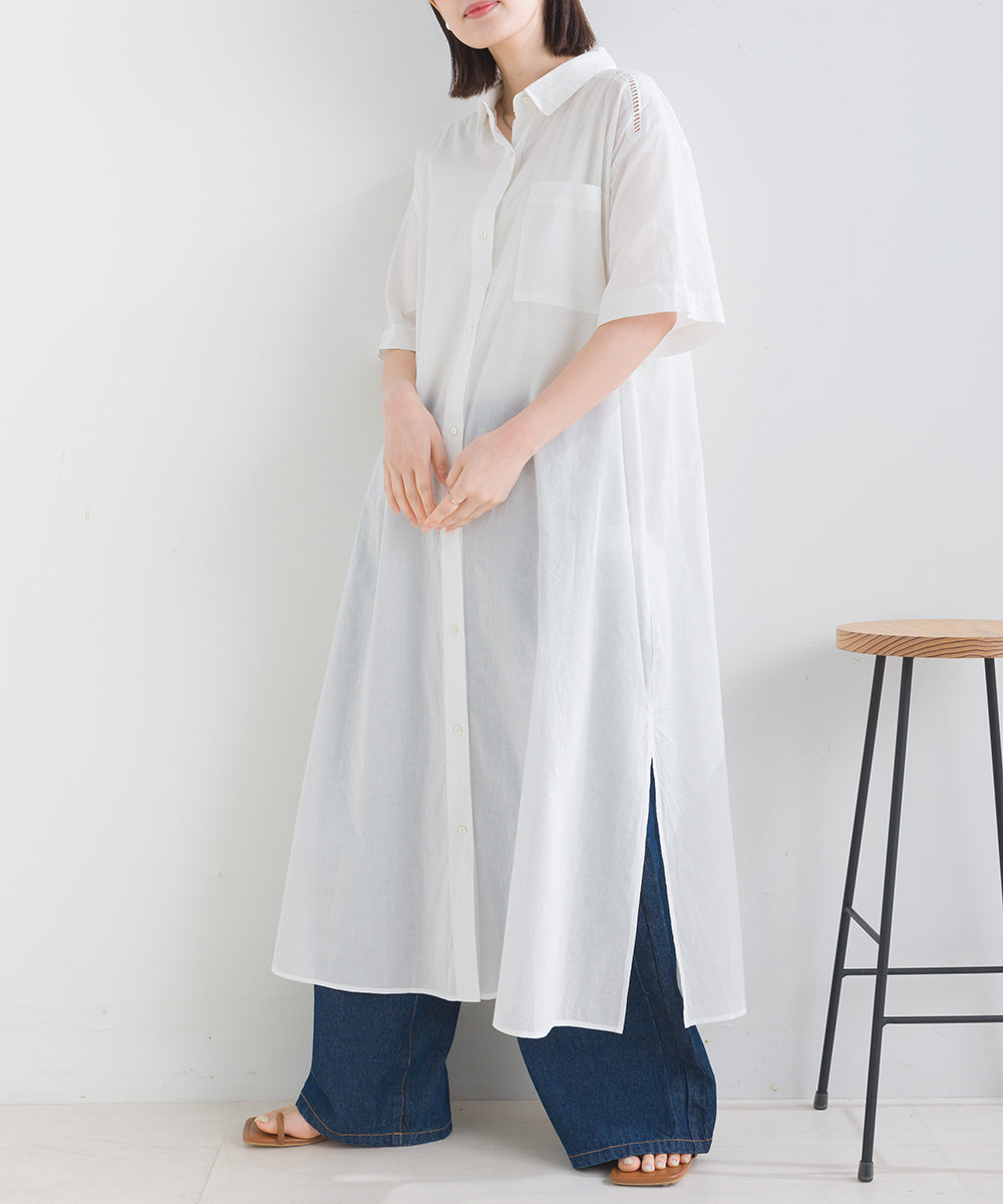 バック刺繡シャツワンピース