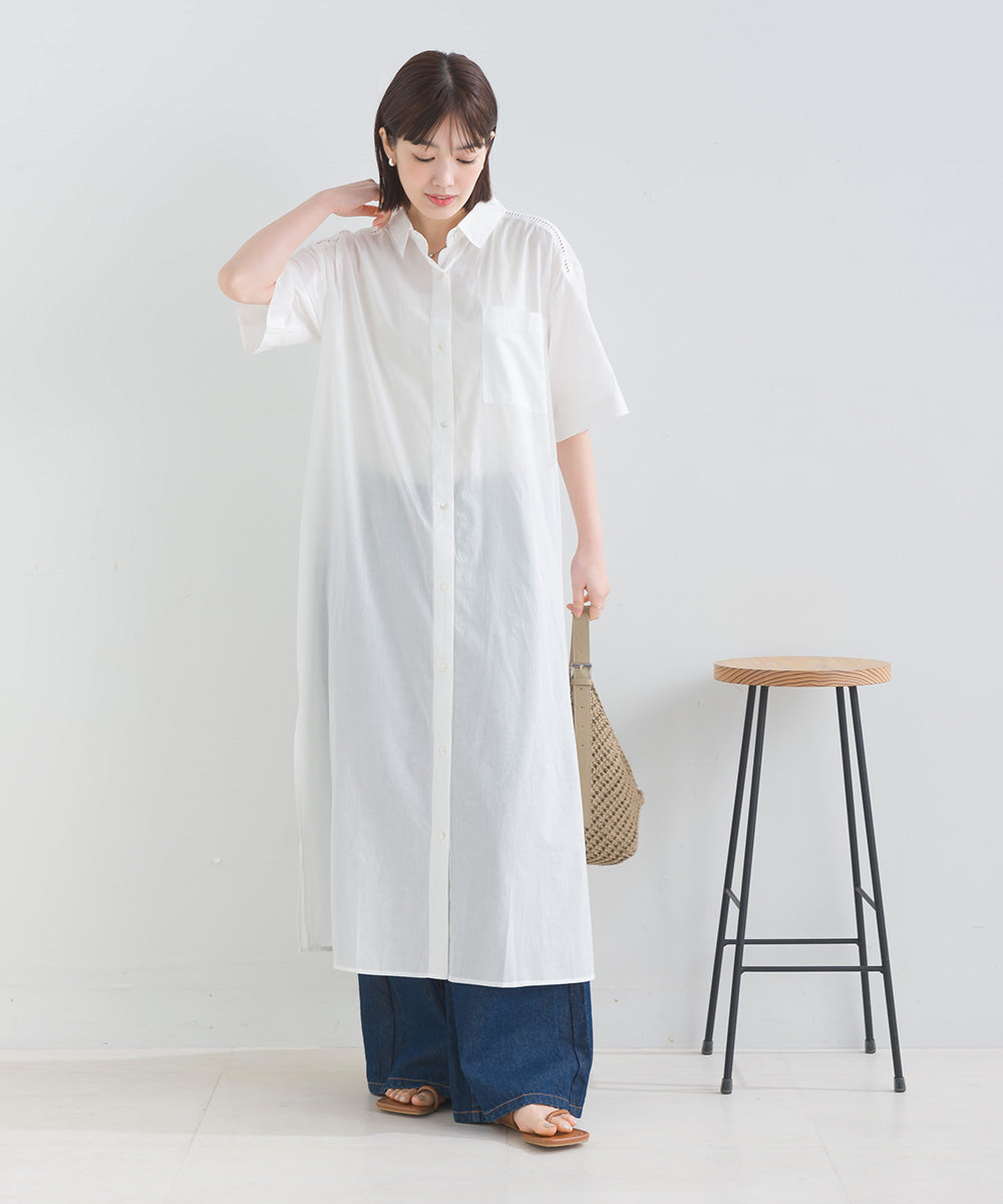 バック刺繡シャツワンピース