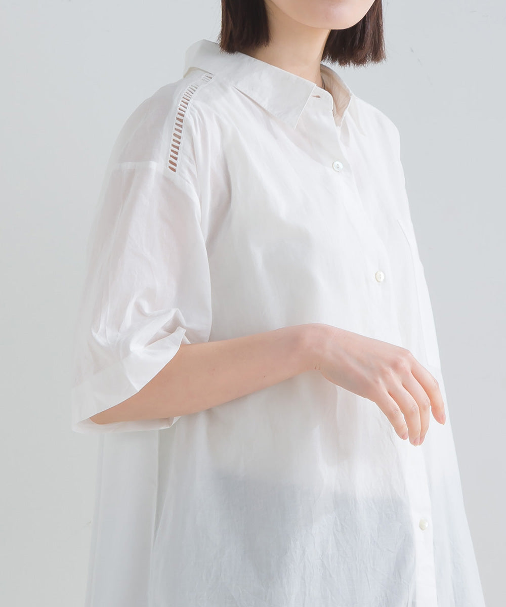 バック刺繡シャツワンピース