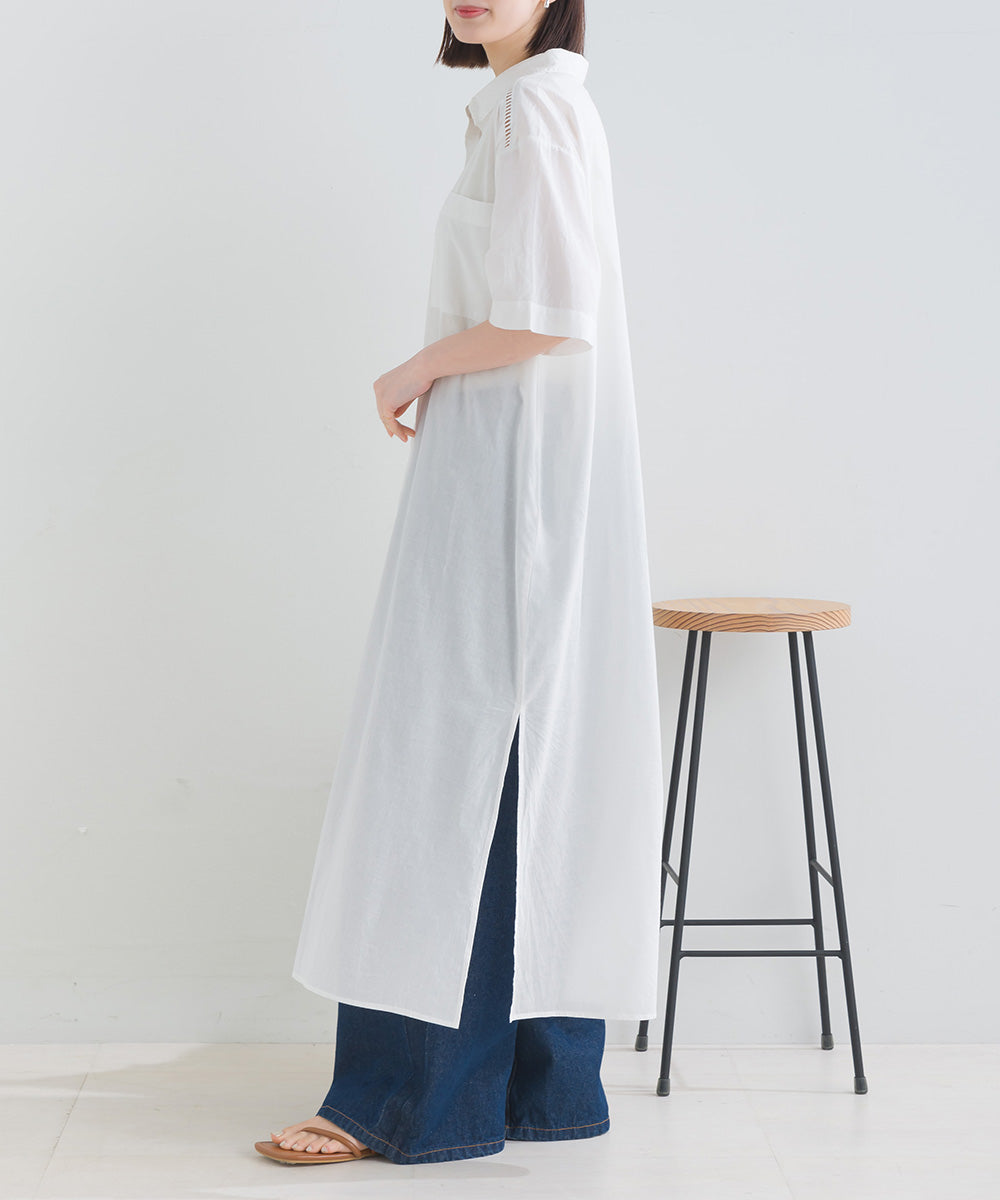 バック刺繡シャツワンピース