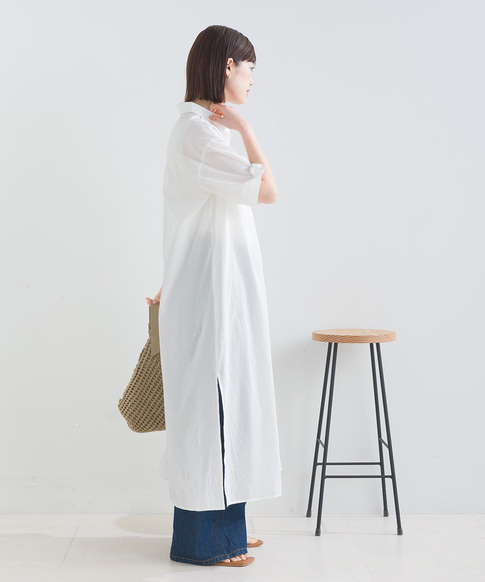 バック刺繡シャツワンピース